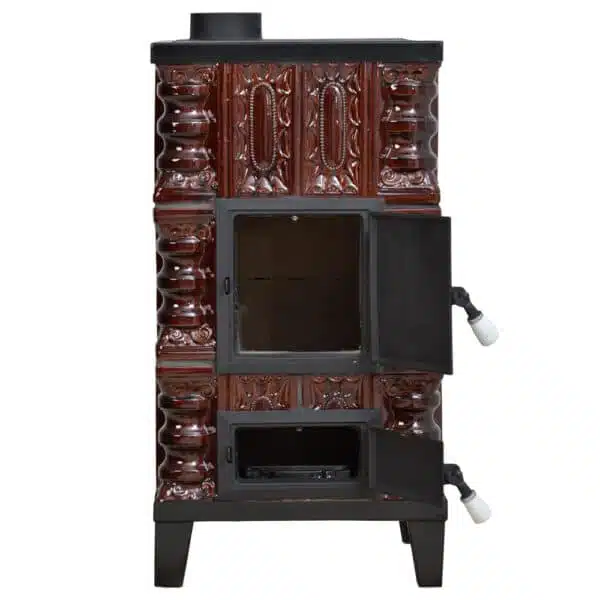 Sobă de teracotă cu ușă fontă, Sobă din teracotă pe lemne cu 3 rânduri, Cu plită 5kW - imagine 2