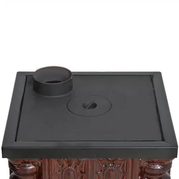 Sobă de teracotă cu ușă fontă, Sobă din teracotă pe lemne cu 3 rânduri, Cu plită 5kW - imagine 7