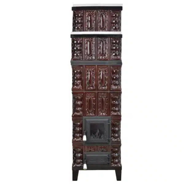 Fatüzelésű 6 soros cserépkályha, márványlappal, 10 kW, Barna - Image 2