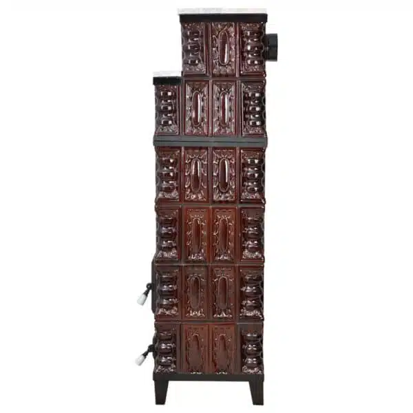 Fatüzelésű 6 soros cserépkályha, márványlappal, 10 kW, Barna - Image 6