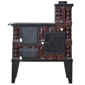 Sobă teracotă de gătit tip cizmă, De incălzit și gătit cu ușa fontă, Maro 8kW - dreapta