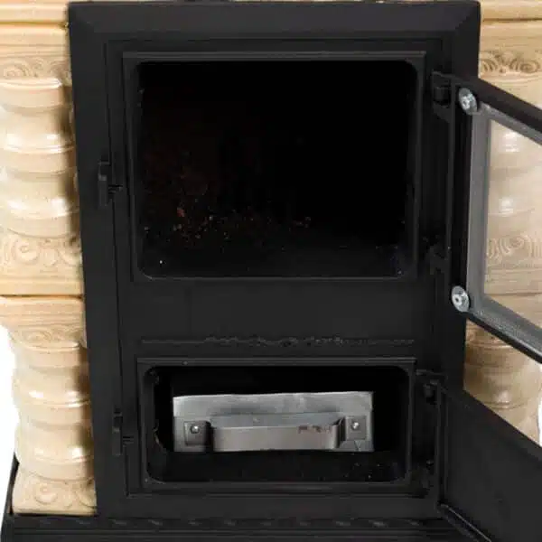 Sobă teracotă Junor CremRustic 3R, Sobă din teracotă pe lemne cu plită și ușă focar sticlă, 6kW - imagine 9