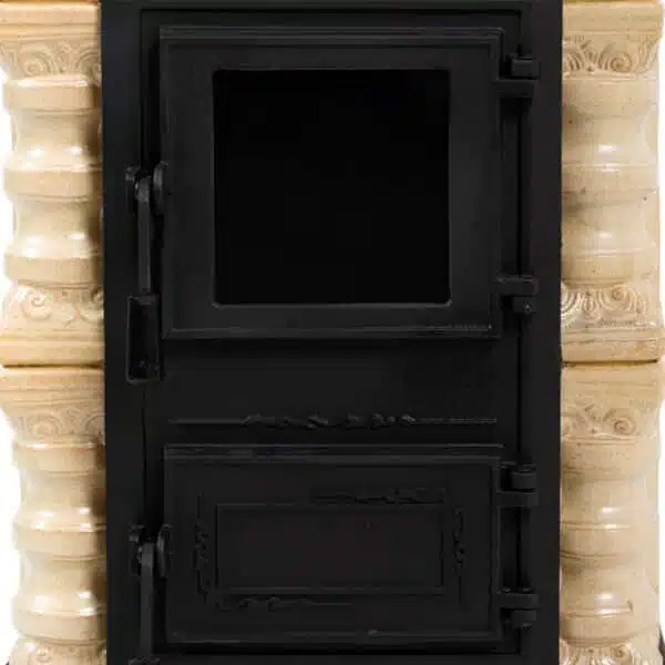 Sobă teracotă Junor CremRustic 3R, Sobă din teracotă pe lemne cu plită și ușă focar sticlă, 6kW - imagine 10