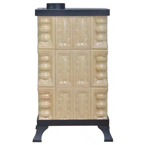 Sobă teracotă Junor CremRustic 3R, Sobă din teracotă pe lemne cu plită și ușă focar sticlă, 6kW - imagine 7