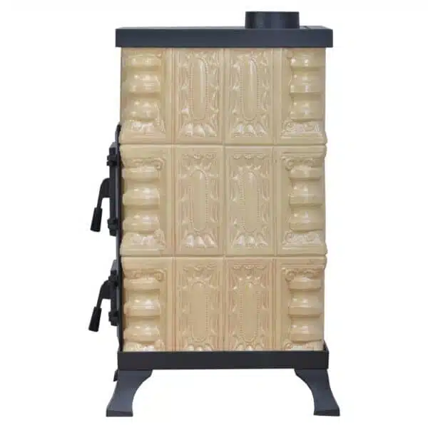 Sobă teracotă Junor CremRustic 3R, Sobă din teracotă pe lemne cu plită și ușă focar sticlă, 6kW - imagine 6