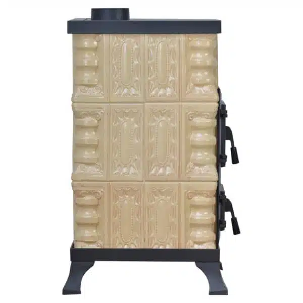 Sobă teracotă Junor CremRustic 3R, Sobă din teracotă pe lemne cu plită și ușă focar sticlă, 6kW - imagine 5