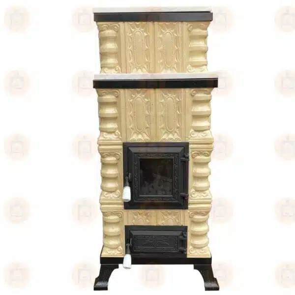 Sobă teracotă Crem/Rustic 7kW, De încălzit pe lemne cu marmură 1