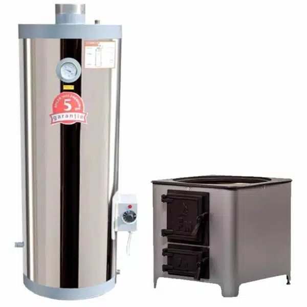 Cazan baie inox 90L lemn/electric, focar ușă din fontă