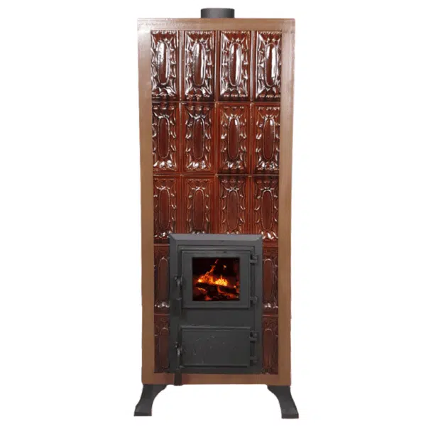 Sobă Teracotă Vulcano Maro 5R, În cadru cu ușă sticlă și plită din fontă, 10 kW 2
