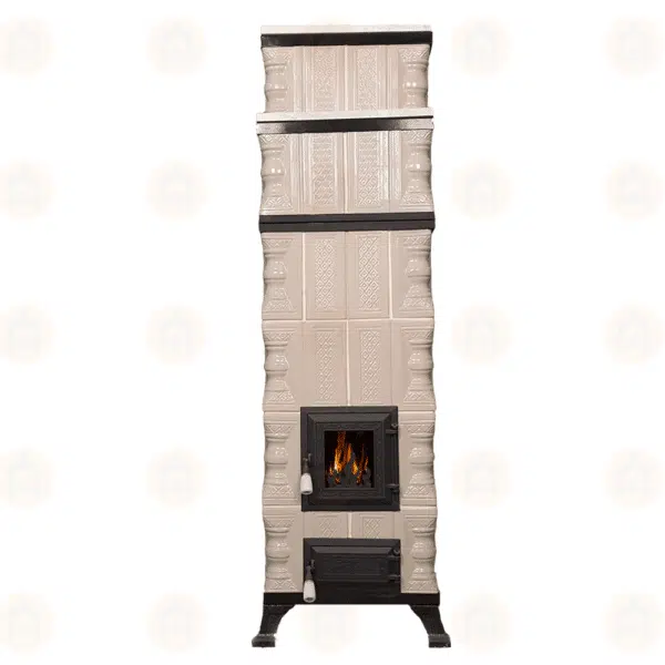 Sobă teracotă de încălzit 6 rânduri, Cu marmură 10kW, Alb murdar 2