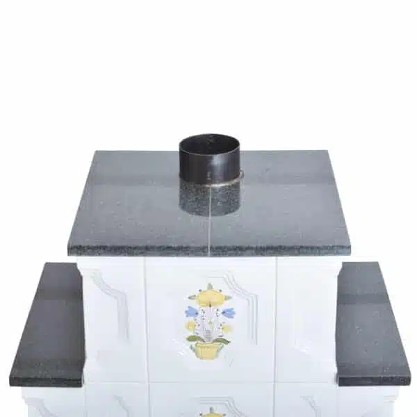 Sobă teracotă Lucifer Alb/Flori 4 rânduri, Sobă din teracotă cu ușă sticlă, 12kW - imagine 9