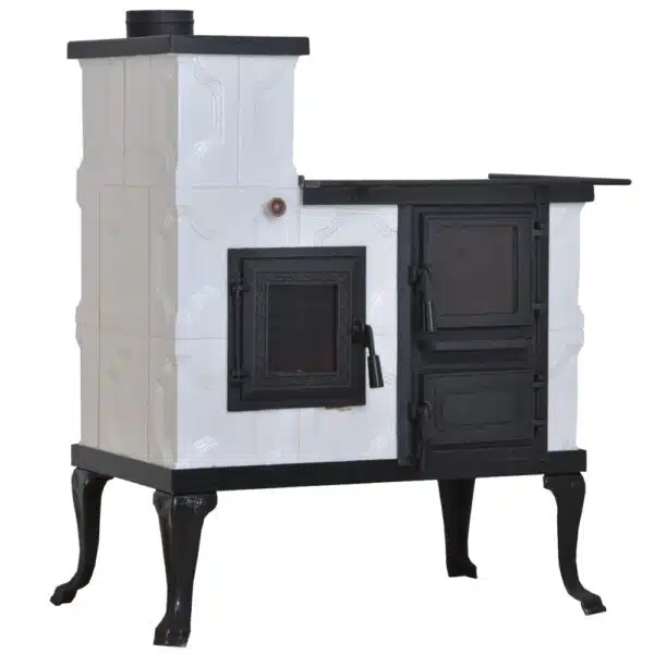 Sobă teracotă Cizmă mică Alb Premium, De încălzit și gătit alb pe lemne, 8kW - imagine 4