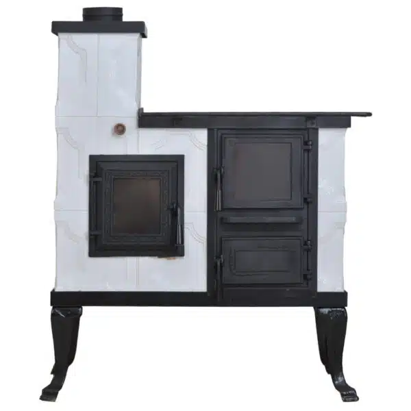 Sobă teracotă Cizmă mică Alb Premium, De încălzit și gătit alb pe lemne, 8kW - imagine 3