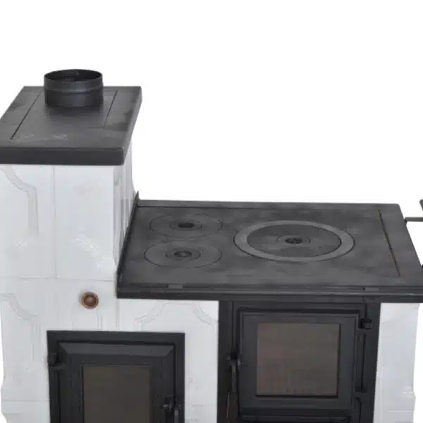 Sobă teracotă Cizmă mică Alb Premium, De încălzit și gătit alb pe lemne, 8kW - imagine 8