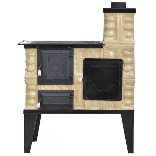 Sobă teracotă Crem Rustic tip cizmă, Teracotă Crem de incălzit și gătit cu ușă fontă, 8kW - imagine 2