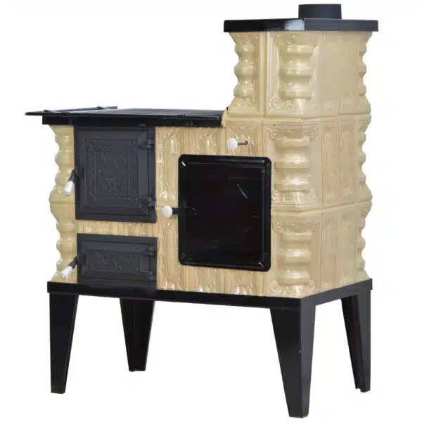 Sobă teracotă Crem Rustic tip cizmă, Teracotă Crem de incălzit și gătit cu ușă fontă, 8kW - imagine 4