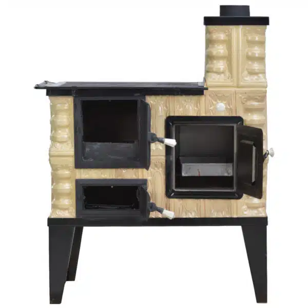 Sobă teracotă Crem Rustic tip cizmă, Teracotă Crem de incălzit și gătit cu ușă fontă, 8kW - imagine 3