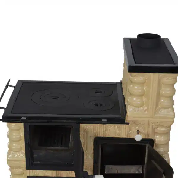 Sobă teracotă Crem Rustic tip cizmă, Teracotă Crem de incălzit și gătit cu ușă fontă, 8kW - imagine 7