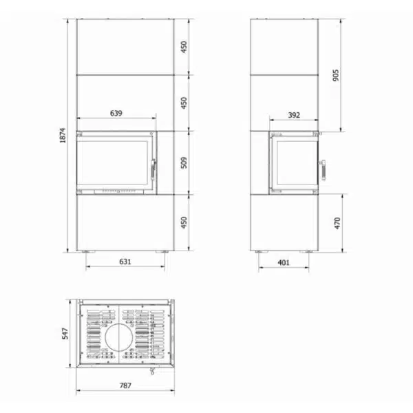 Șemineu complet Simplu BOX, 10kW Negru - imagine 7