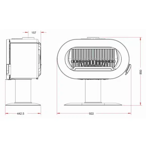 Șemineu fontă pe picior Fifty, pe lemne, negru, 10-15kW - imagine 4