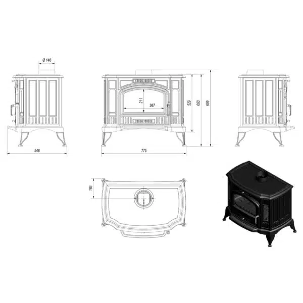 Soba de fontă Kratki K9, 10-13.5kW - imagine 8