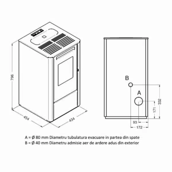 Șemineu Thelma CARBON pe peleți, 9,5KW, cu modul WI-FI - imagine 3