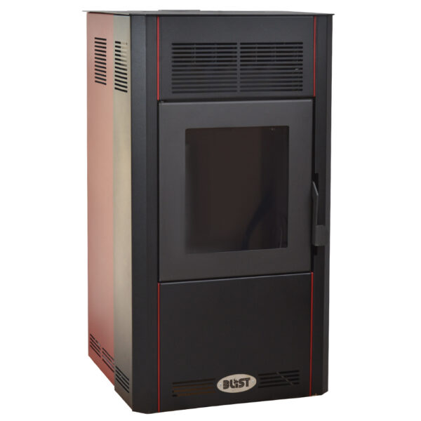 OPTIMA 10kW piros pelletkályha, öntvény égéstérrel, belső ventilátorral - Image 2