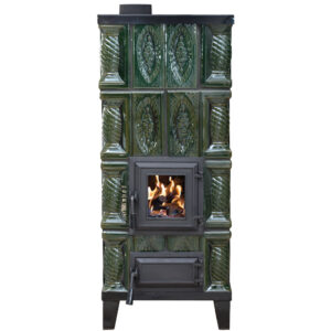 Sobă teracotă Smarald 4R, Sobă din teracotă pe lemne cu plită, Verde, 7kW