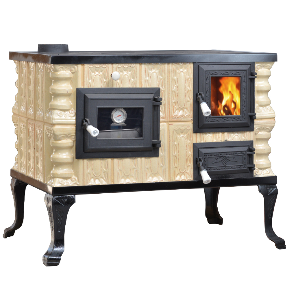 Sobă de gătit Crem Rustic, 10kW, pe lemne, cu plită și cuptor